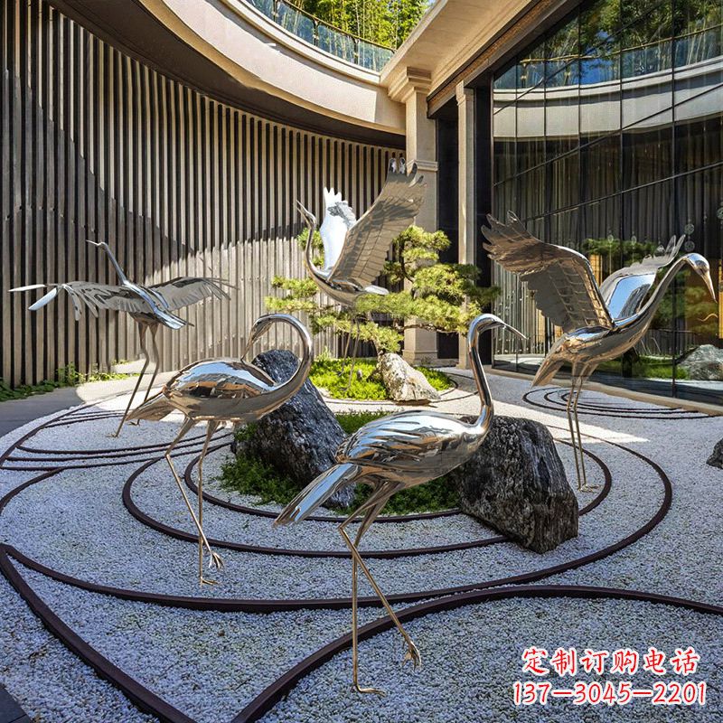 达州中领雕塑镜面不锈钢仙鹤雕塑