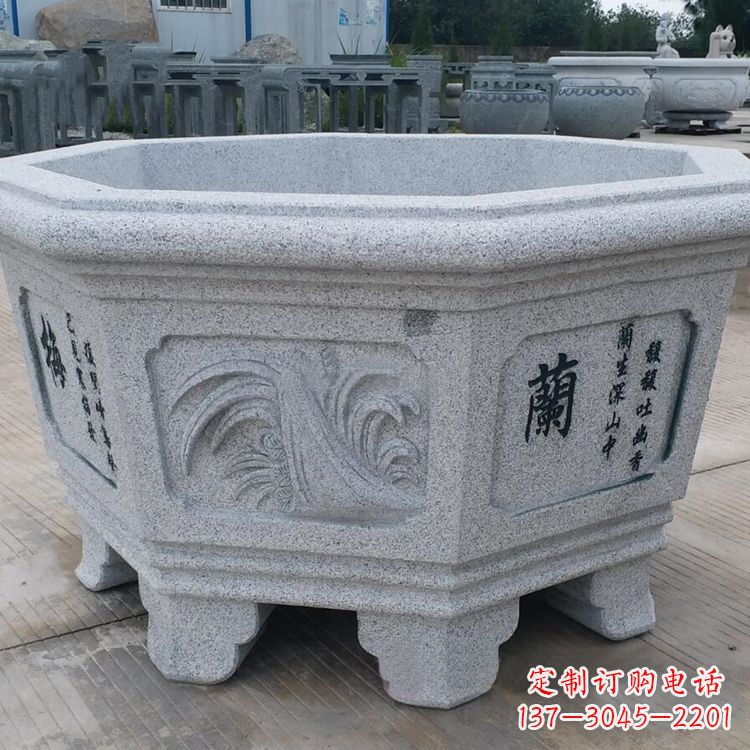 达州兰花-中式砂岩花盆雕塑