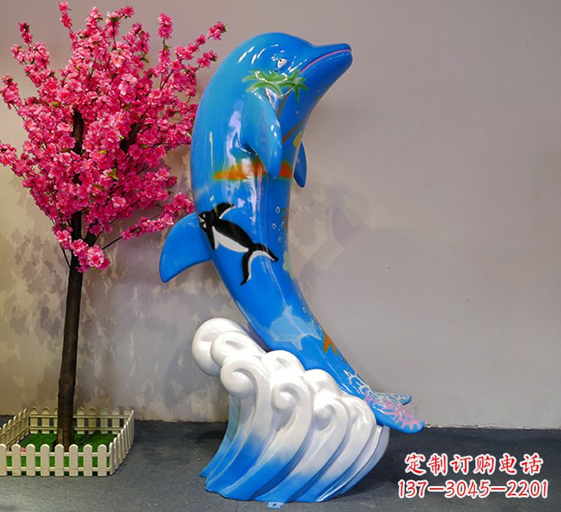 达州蓝色彩绘海豚雕塑,景区公园园林动物景观