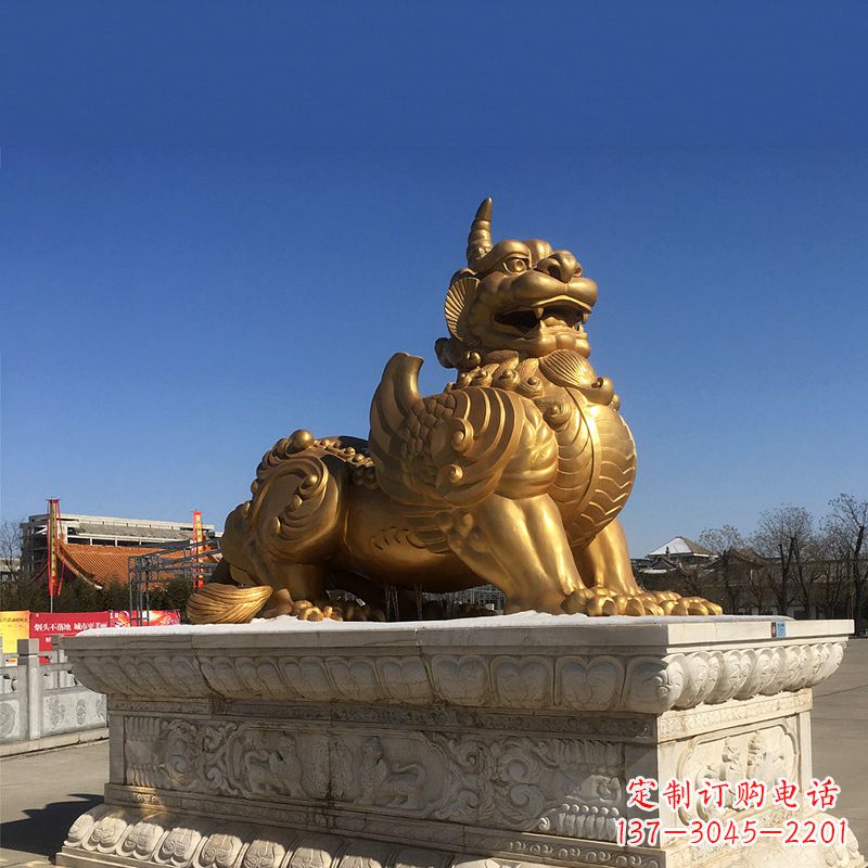 达州鎏金铜獬豸雕塑-给您的园林更多灵魂