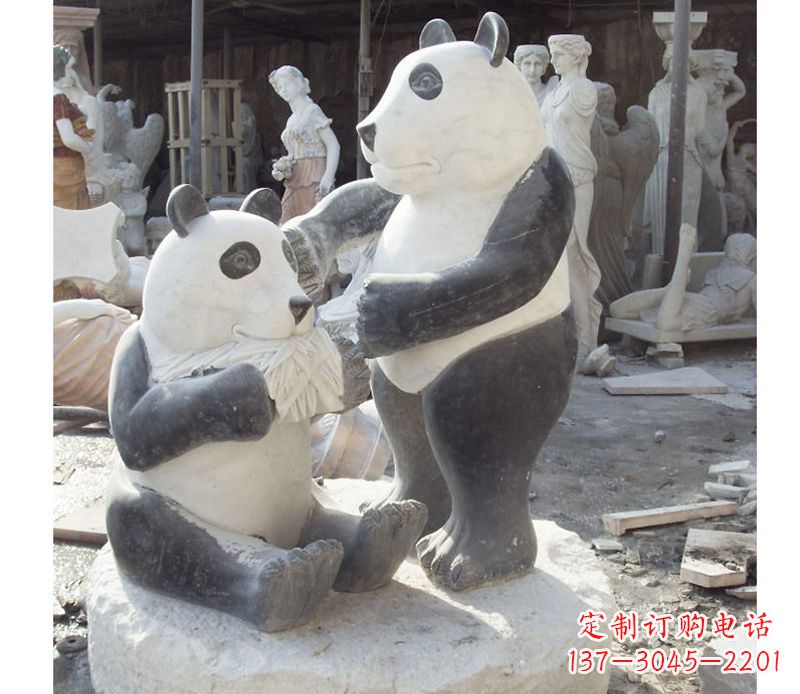 达州母子熊猫石雕,传达真挚的亲情