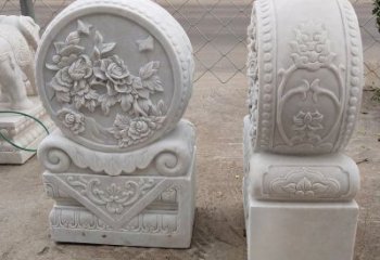 达州汉白玉牡丹花门墩雕塑