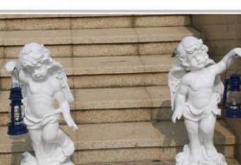 达州领雕塑-汉白玉小天使公园西方人物路灯石雕