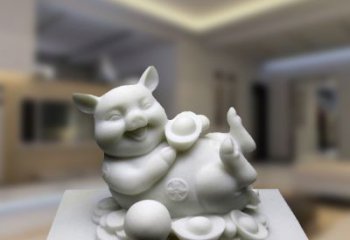 达州汉白玉动物雕塑，招财猪石雕精美装饰
