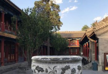 达州连年有鱼石浮雕圆形荷花水缸