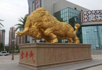 达州鎏金开荒牛铜雕像，城市街道景观动物雕塑