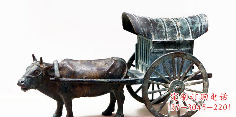 达州定制牛车景观铜雕塑
