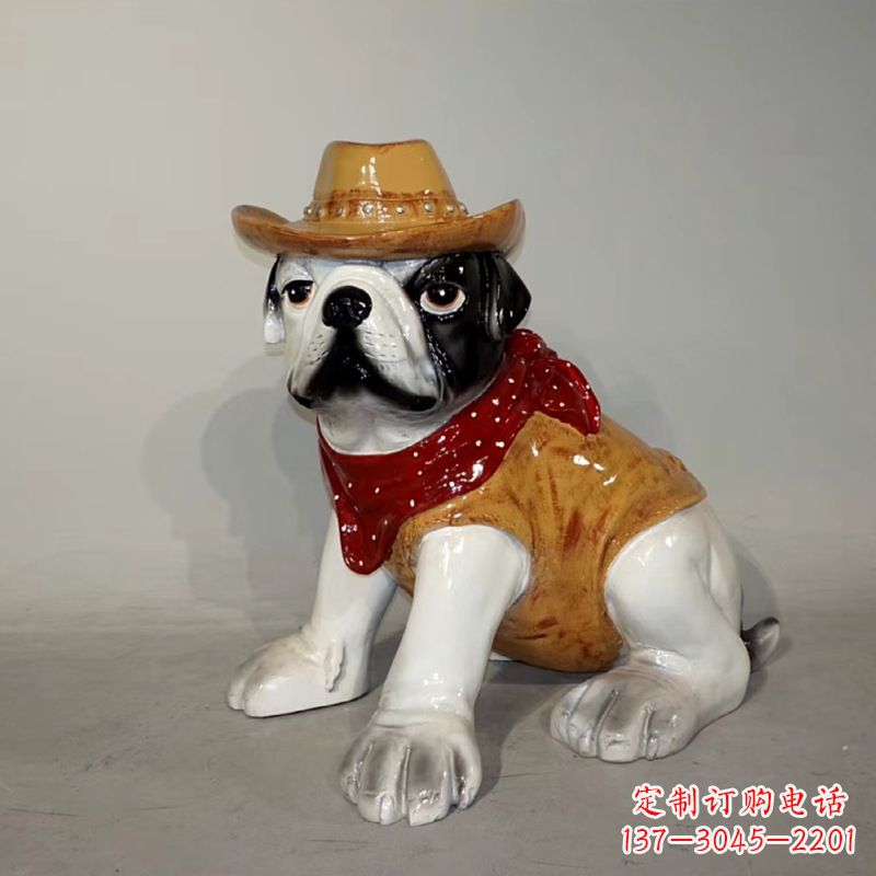 达州任性可爱的牛仔造型斗牛犬雕塑