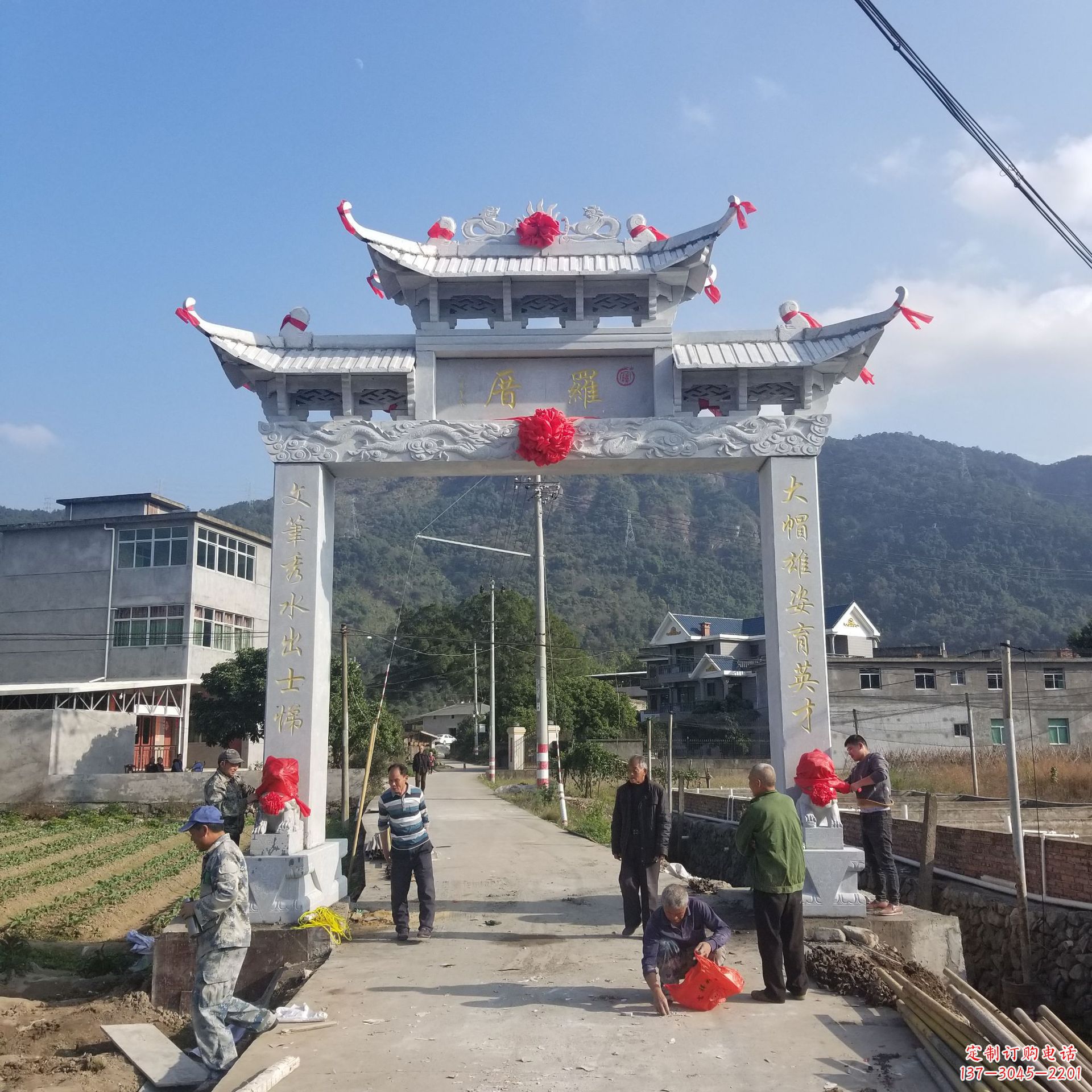 达州定制精美农村单门石牌坊雕塑