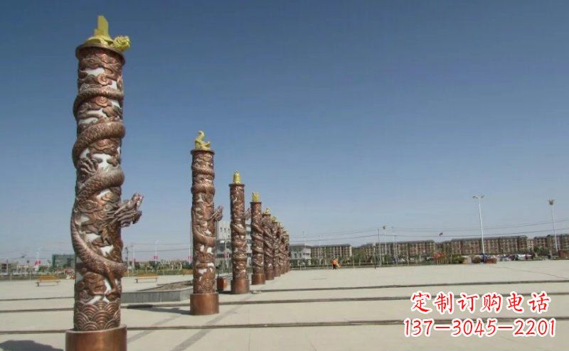 达州盘龙柱广场柱子铜雕