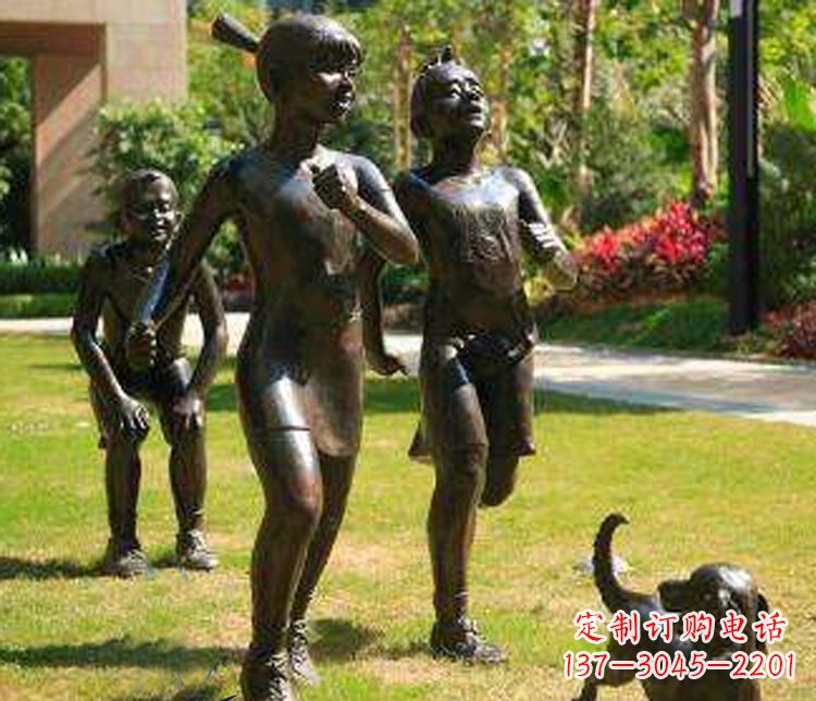 达州宁夏中领雕塑推出的儿童铜雕跑步遛狗,一款…