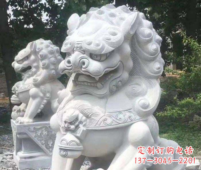 达州企业景观大理石狮子石雕 (4)