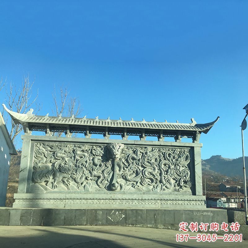 达州青石雕影壁墙-城市广场九龙壁照壁