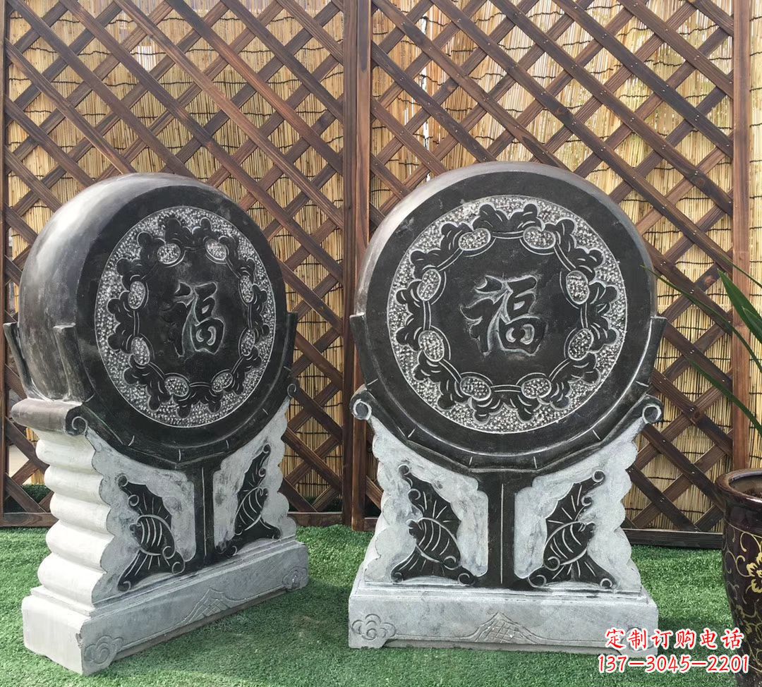 达州青石仿古福字抱鼓雕塑,让您的家园更加美观