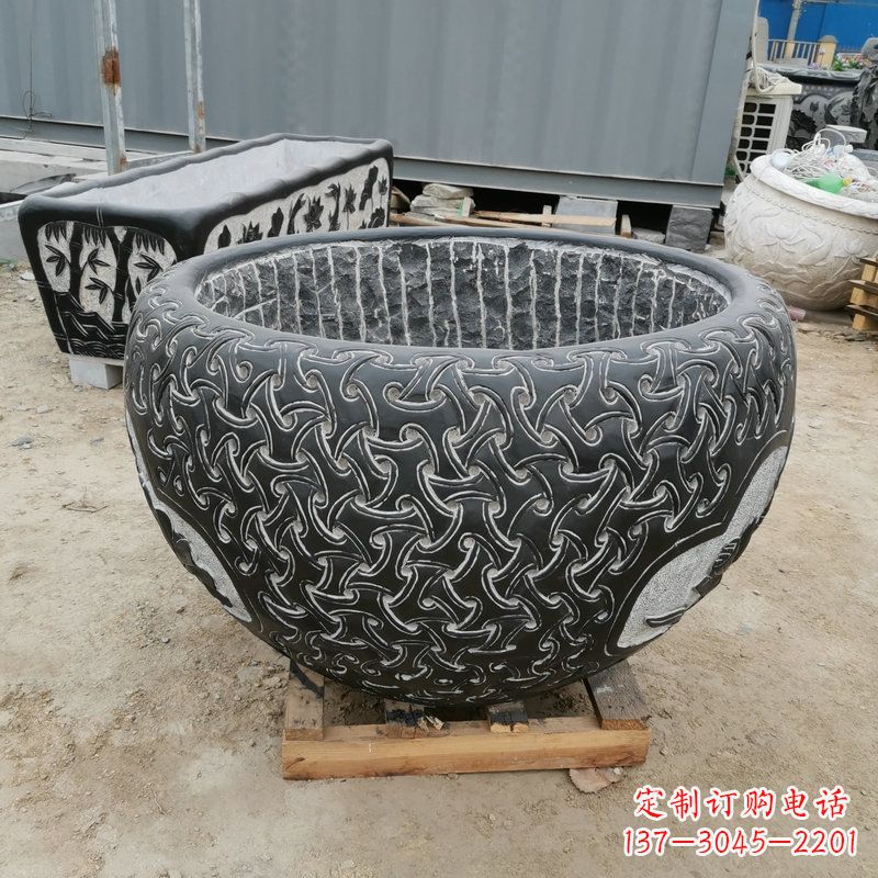 达州青石复古石雕花盆鱼缸