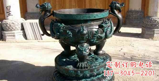 达州精美青铜祭祀圆香炉雕塑