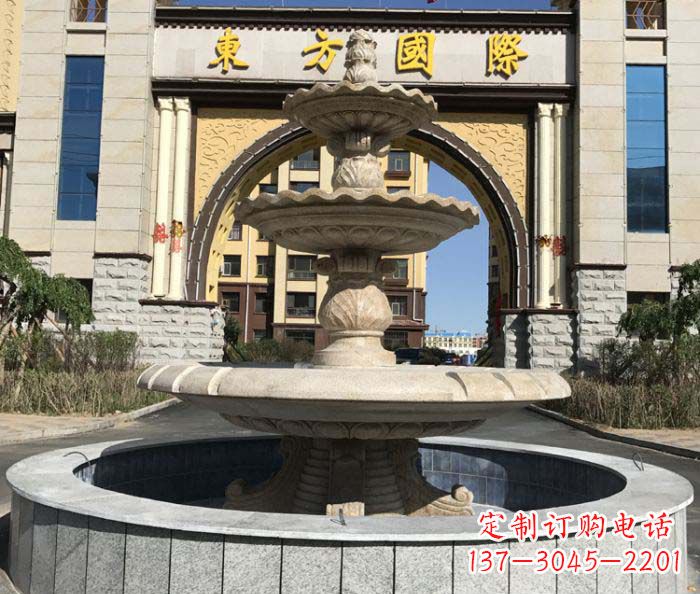 达州三层欧式喷泉石雕,为小区增添质感