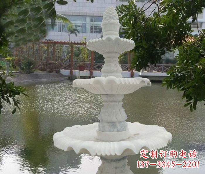 达州精致美观的三层喷泉汉白玉公园石雕