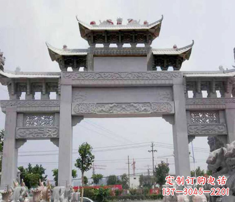 达州中领雕塑-三门牌坊大理石石雕