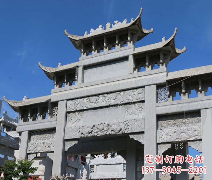 达州三门道路牌坊石雕 (2)