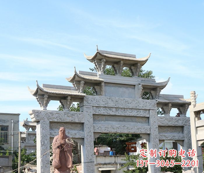 达州三门道路牌坊石雕 (3)