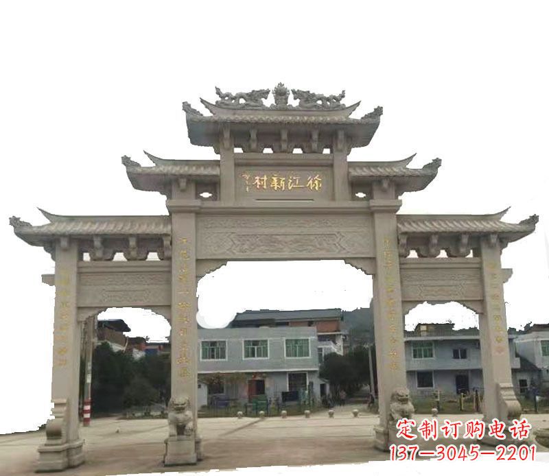 达州三门仿古牌坊石雕 (5)