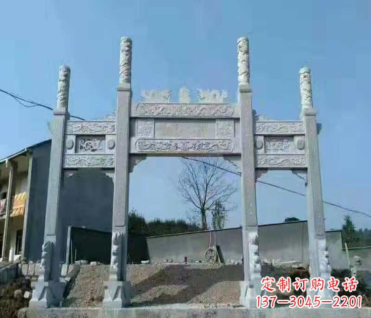 达州三门仿古牌坊石雕 (4)