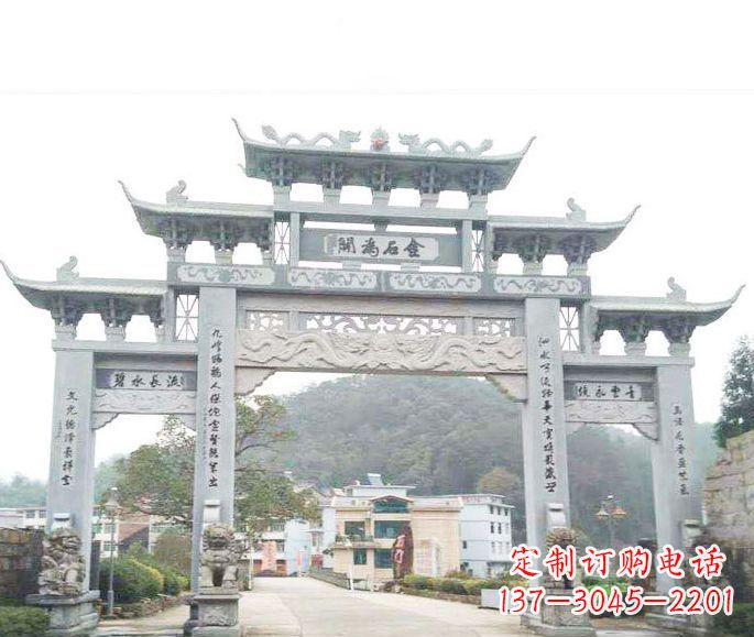 达州三门五楼石牌坊石雕——精美精致的多层次雕刻