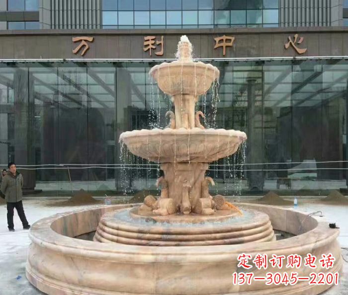 达州晚霞红三层欧式喷泉石雕—来自中领雕塑的艺术匠心品质