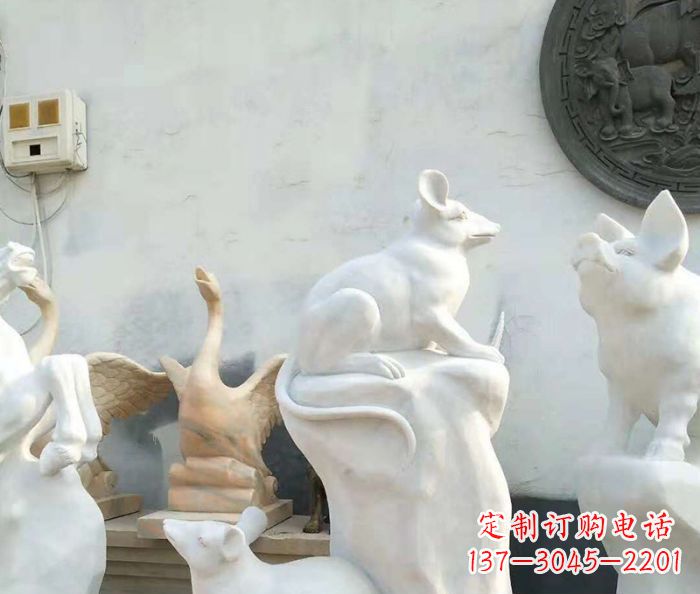 达州生肖动物汉白玉老鼠石雕