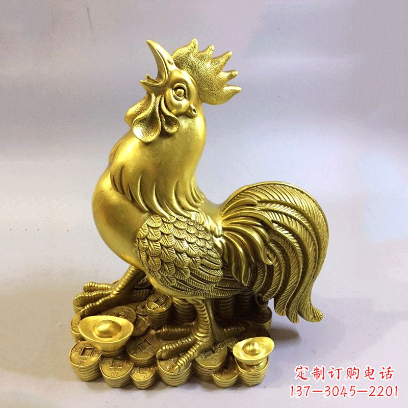 达州生肖抓钱鸡纯铜雕塑摆件