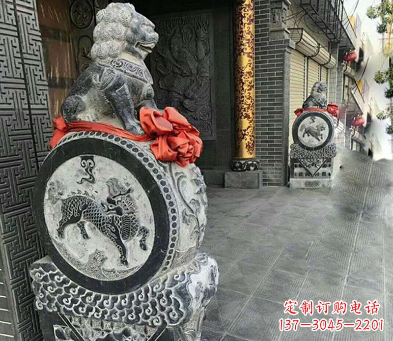 达州狮子抱鼓石仿古石门墩石雕
