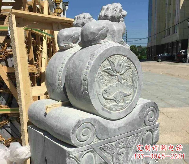 达州狮子抱鼓石仿古石门墩石雕 (2)