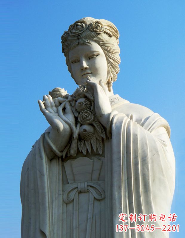 达州石榴之美——十二花神之五月石榴李氏汉白玉古代美女雕像