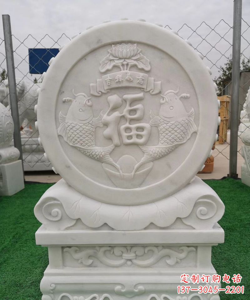 达州装饰福字图案的雕塑石门墩
