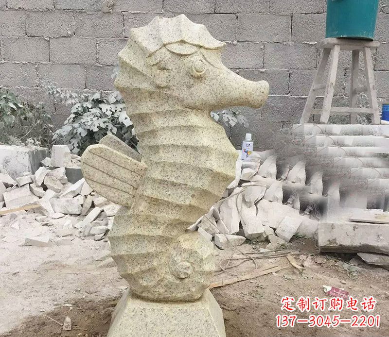 达州石雕公园动物海马摆件