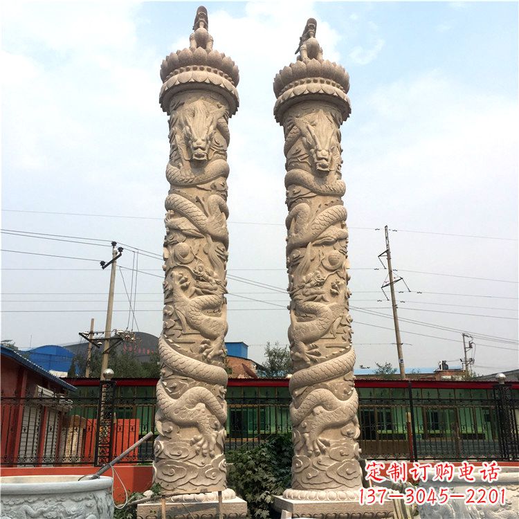 达州石雕华表盘龙柱,雕塑工艺的精美展示