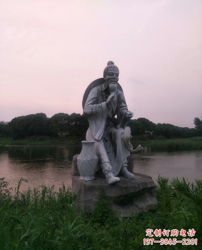 达州美观大气的姜太公石雕鱼钓雕塑