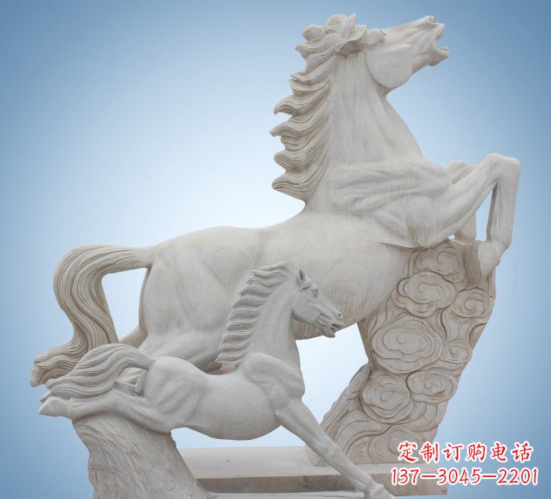 达州精致石质母子奔马雕塑