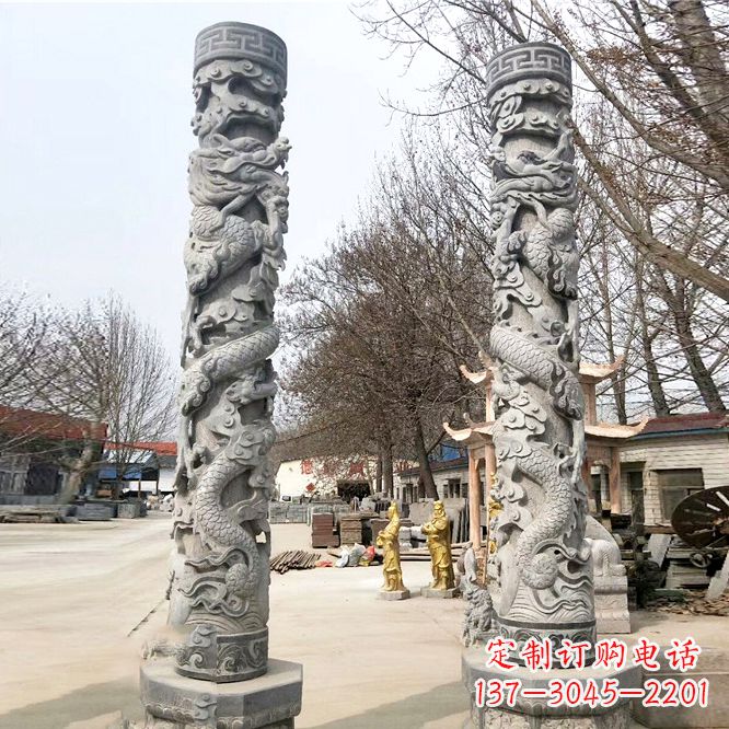 达州中领雕塑传统工艺制作精美石雕盘龙柱