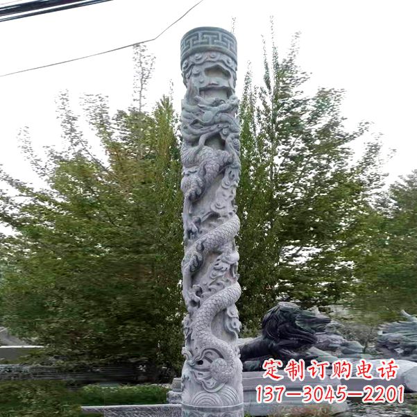 达州石雕盘龙柱雕刻