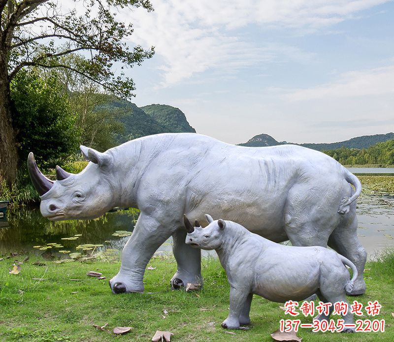 达州石雕犀牛母子雕塑