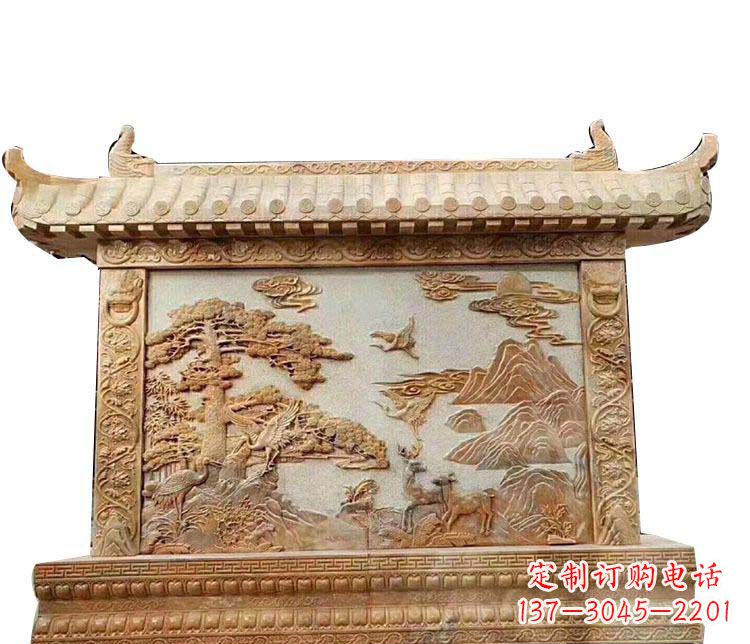 达州石浮雕晚霞红影壁石雕
