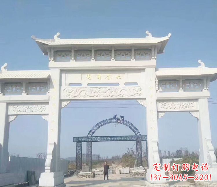 达州石牌坊三门牌坊石雕 (4)