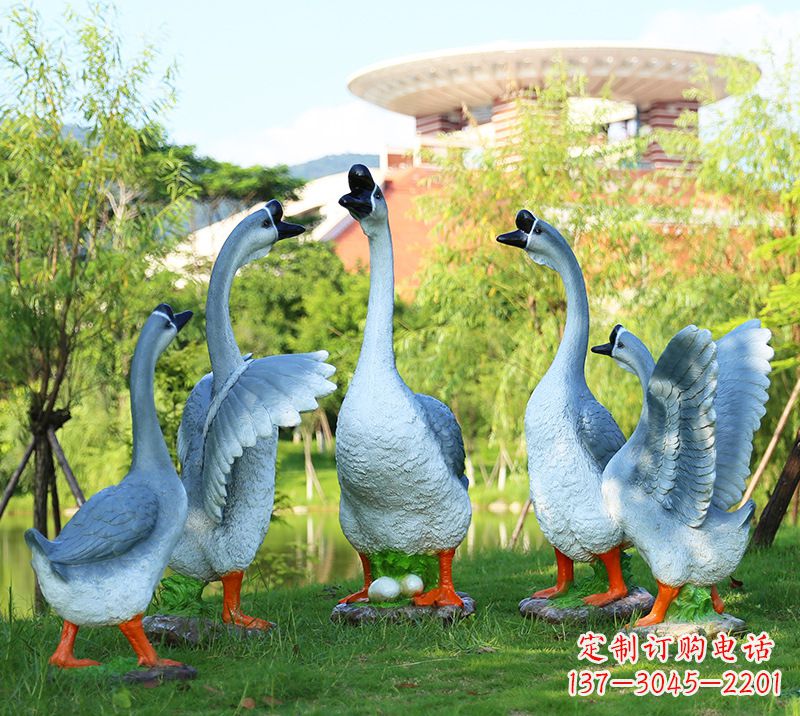 达州树脂工艺品玻璃钢雕塑商场美陈户外园林景观装饰品仿真动物鹅摆件
