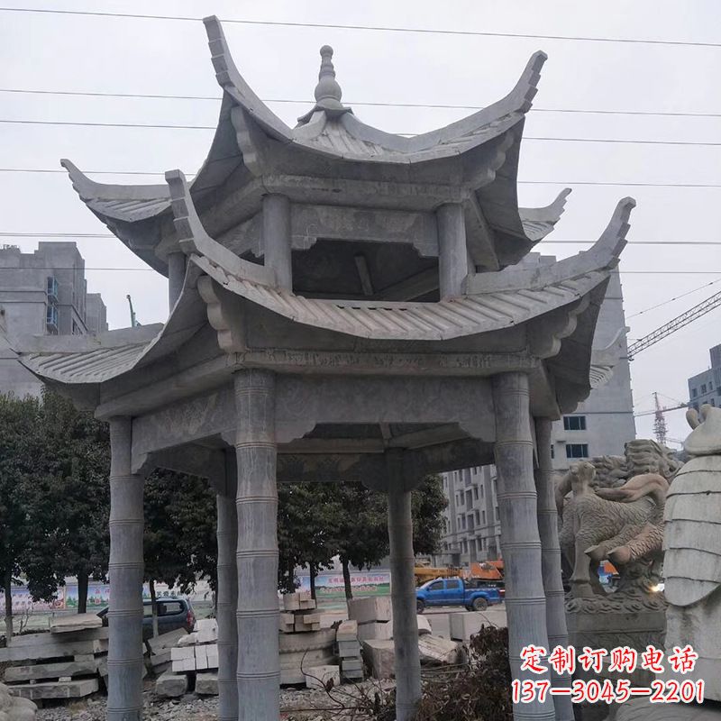 达州双层八角石雕凉亭