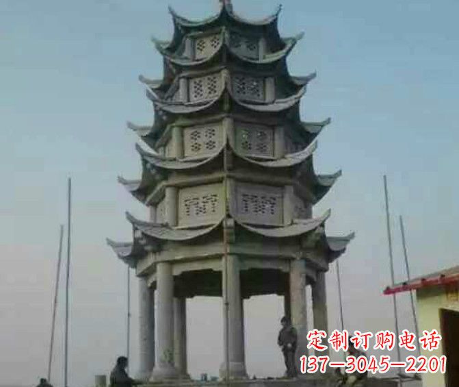 达州双层大理石凉亭石雕 (2)