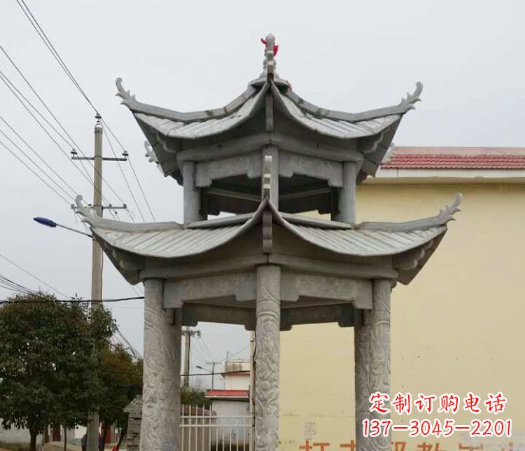达州双层仿古凉亭石雕 (2)