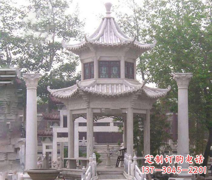 达州双层仿古凉亭石雕 (3)