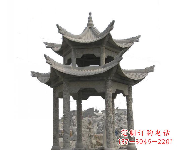 达州双层仿古石雕凉亭 (2)